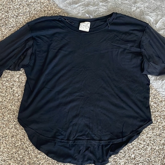 Free People Black Blouse with Flared Mesh Sleeves - Picture 2 of 4